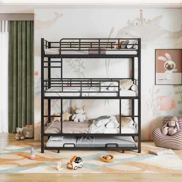 RuiSiSi Triple Bunk Bed Twin Over Twin Over Twin with Trundle for 4 He ...