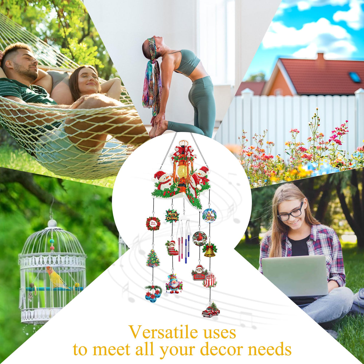 Ginfonr Wind Chimes Diamond Art Kit for Adults, 3D Suncatchers Christmas DIY Craft Kit with Crystal Pendant Hanging Ornaments, Acrylic Windcatcher for Patio, Backyard, Indoor & Outdoor Decor Ginfonr