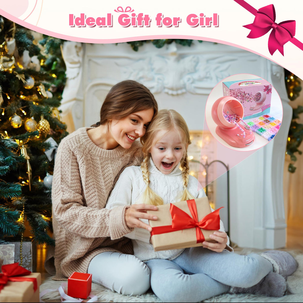 ETUDAW Bead Spinner, Rechargeable Electric Clay Bead Spinner Kit for Bracelet Making, Beginner 4500PCS Clay Beads Kit with Dual Needles and Adjustable Speed, Gift for Holidays, Birthdays (Pink) ETUDAW