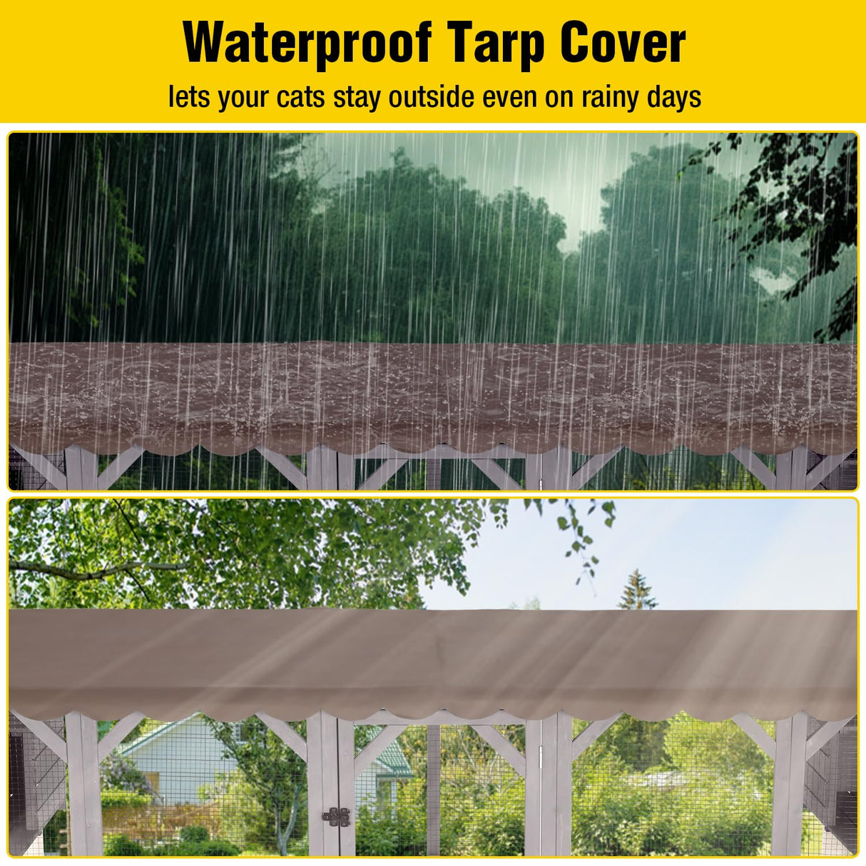 AIVITUVIN Catio Outdoor Cat Enclosure with Scratching Posts Large Wooden Cat House Playground Wall-Mounted Window Box Weatherproof Roof Aivituvin