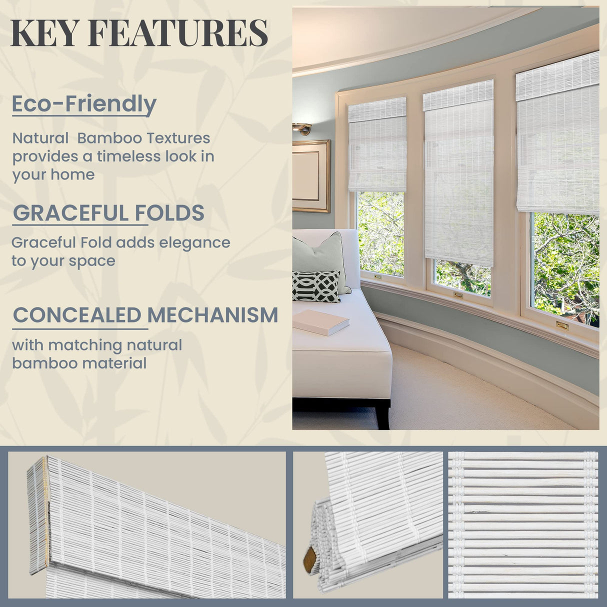 CHICOLOGY Bamboo Blinds, Bamboo Shades, Custom Bamboo Shade, Cordless Bamboo Shades, Window Shade Roman, Patio Blinds and Shades, Porch Shades Outdoor Roll Up, Dior Grey, 27" W X 64" H CHICOLOGY