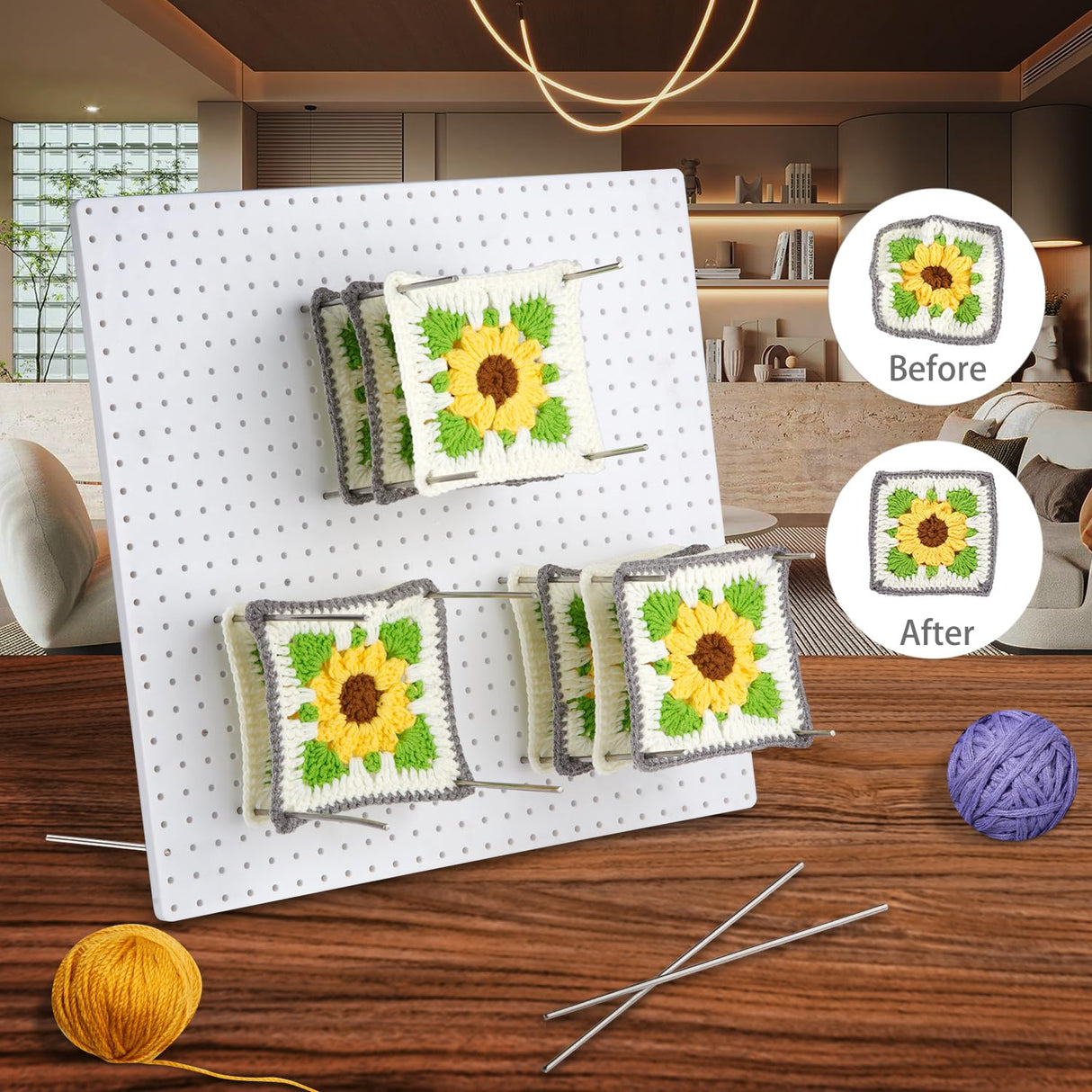 13’’Crochet Blocking Board with 20 Pegs/Pins Granny Square Blocking Boards for Crochet Projects,Plastic Waterproof Crochet Peg Blocking Board Gift for Crocheters and Beginners wuher