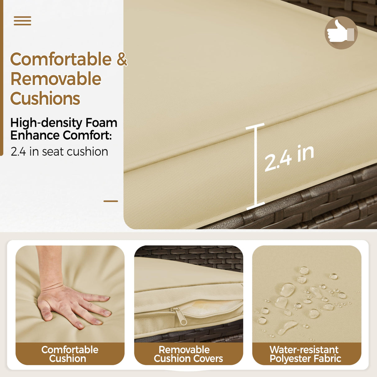 Yaheetech 3 Pieces Patio Porch Furniture Set, Outdoor PE Rattan Wicker Conversation Set with Soft Cushions, Glass Coffee Table & 2 Chairs for Garden/Deck/Courtyard/Poolside, Brown/Khaki Yaheetech