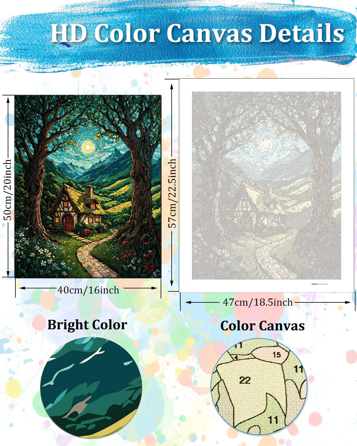 TOCARE Cabin Paint by Numbers Kit for Adults, Cabin in The Moonlit Forest Adult Paint by Number Canvas,Adults' Paint-by-Number Kits Nature Scenery 16x20inch (Without Framed) TOCARE