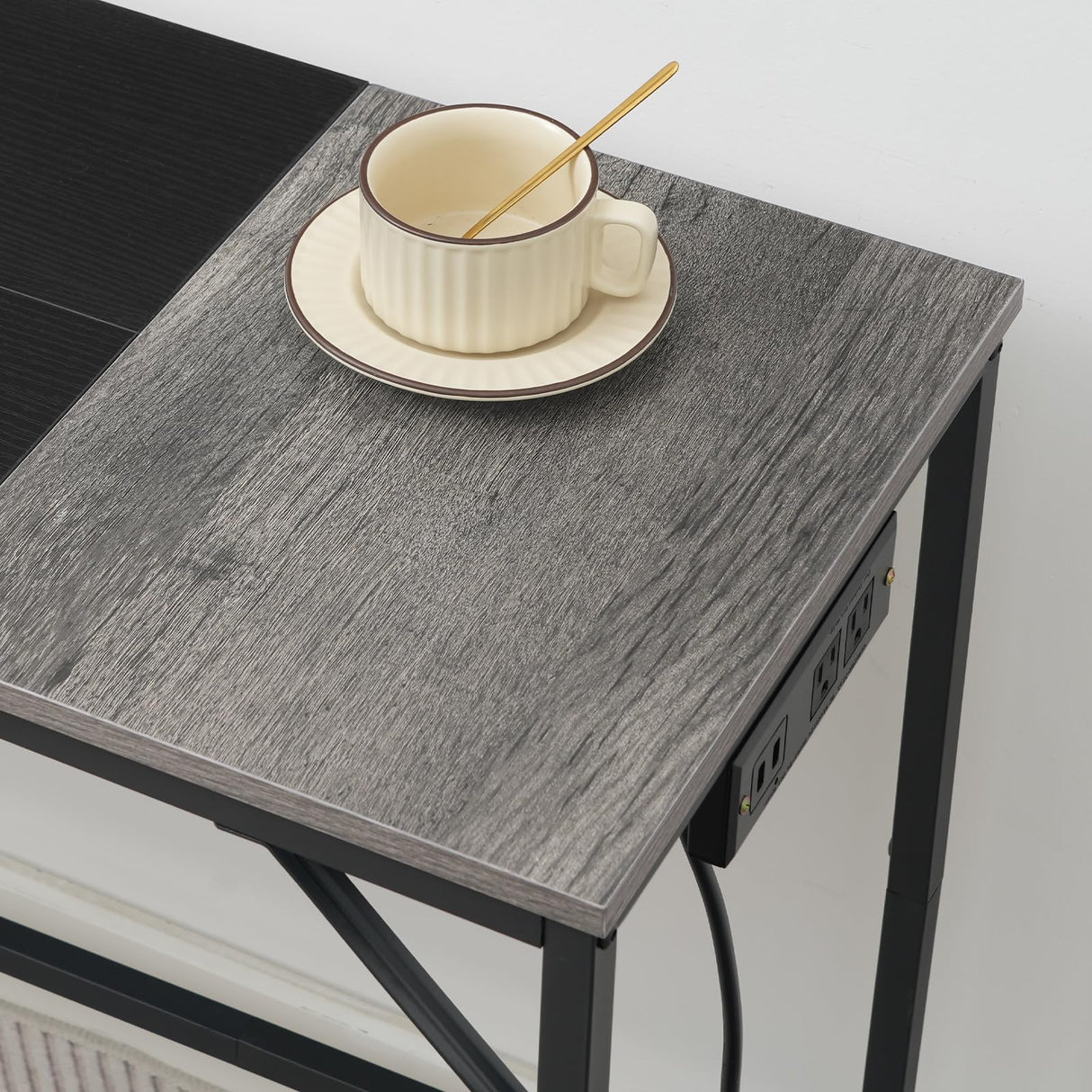 HOOBRO Computer Desk, Home Office Desk with Power Outlet, Modern Study Writing Desk with 3 Hooks for Study Room, Home Office, Sturdy and Stable, Easy to Assemble, Charcoal Gray and Black BC41UDN01 HOOBRO