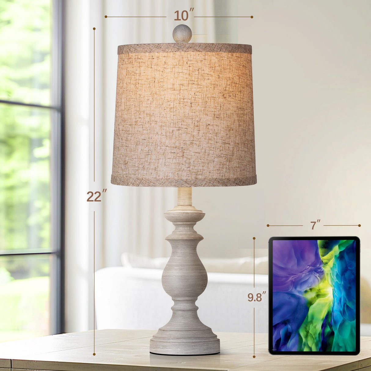 PARTPHONER Traditional Table Lamp Set of 2, Rustic Farmhouse Table Lamps for Living Room Bedroom, 22" Bedside Desk Lamps Vintage Nightstand Lamps with Linen Shades, Antique Grey PARTPHONER