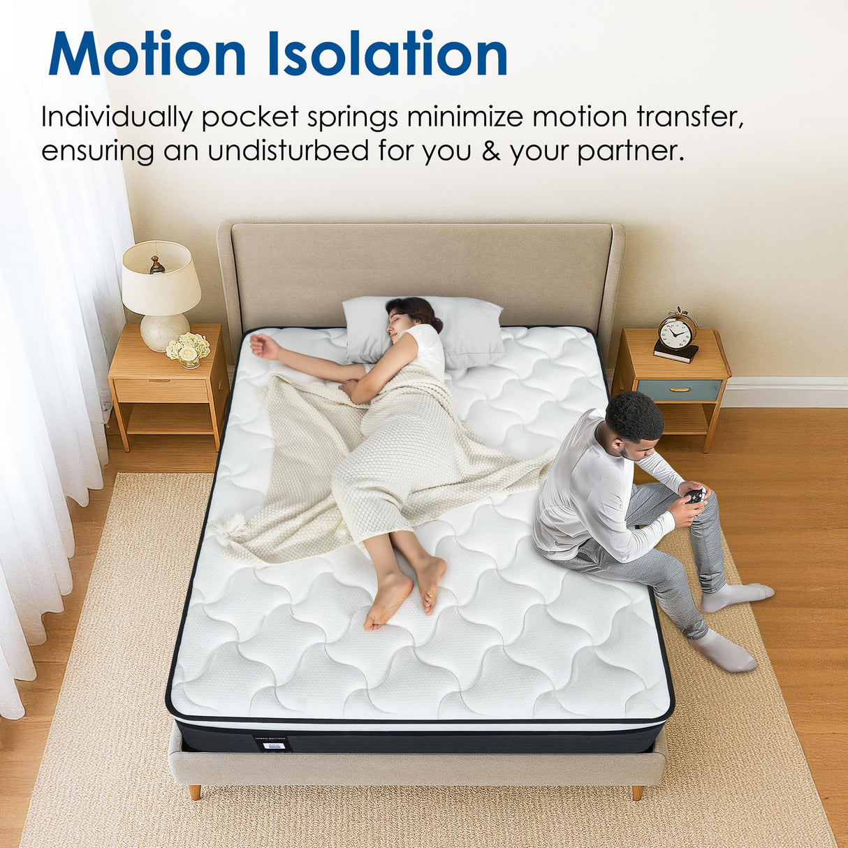 10 Inch King Mattress, Memory Foam Hybrid Mattress, Motion Isolation Pocket Spring Bed in a Box, Medium Firm for Pressure Relief, Breathable Pillow Top, CertiPUR-US Certified Marine Moon