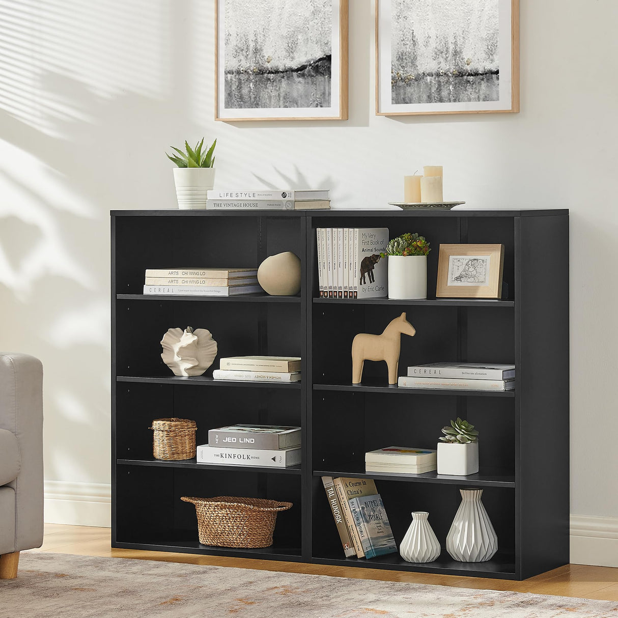 Zentrava Bookshelf, 71'' Tall Adjustable Bookcase, 8-Tier Bookshelves and Bookcases Floor Standing, Multi-Functional Double-Layer Storage Shelf for Home Office Living Room Bed Room (Black) Zentrava