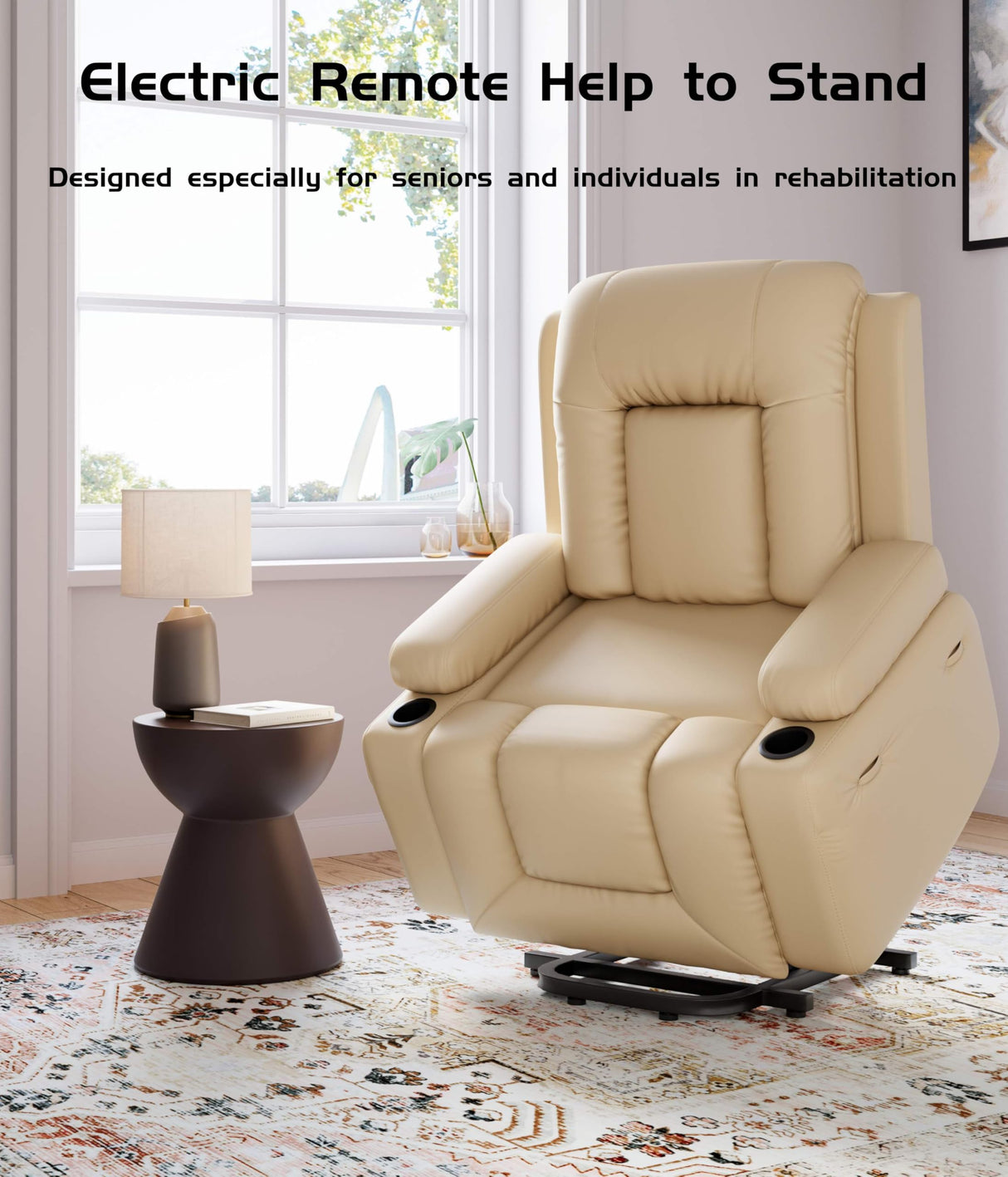 GarveeHome Power Lift Recliner Chair - Heat and Massage, Adjustable Back and Legs, PU Leather Electric Lift Chair Designed for The Elderly and People with Mobility impaired GarveeHome