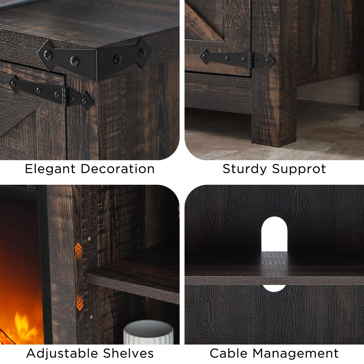 T4TREAM Fireplace TV Stand for 65 Inch TV, Farmhouse Barn Door Media Console, Entertainment Center with 18" Electric Fireplace Storage Cabinet Doors,for Living Room, 58 Inch, Dark Rustic Oak T4TREAM