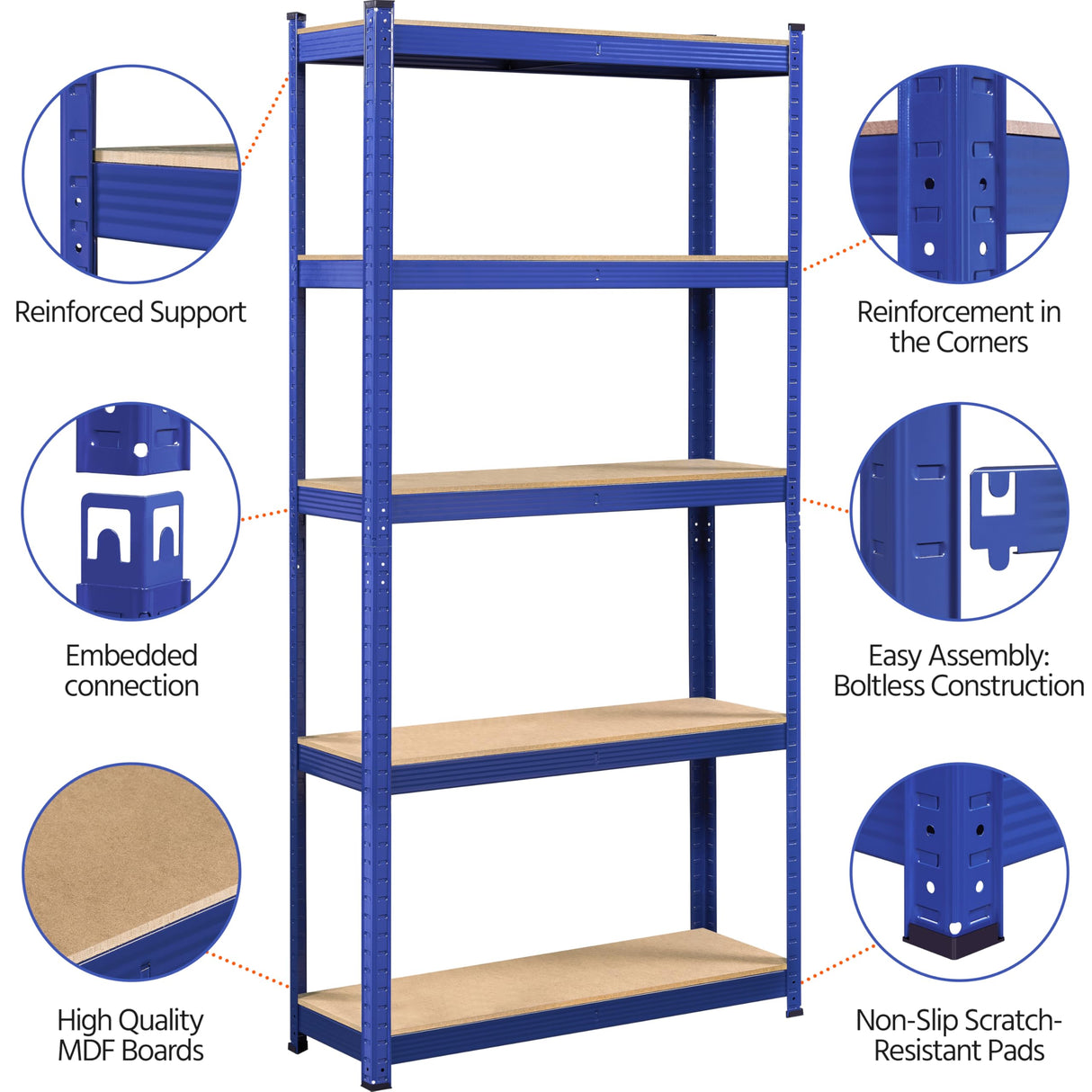 Topeakmart 5-Tier Utility Shelves, Metal Adjustable Garage Shelves Storage Racks Heavy Duty Shed Shelving Unit- Blue, 35.5 x 12 x 71 Inch Topeakmart
