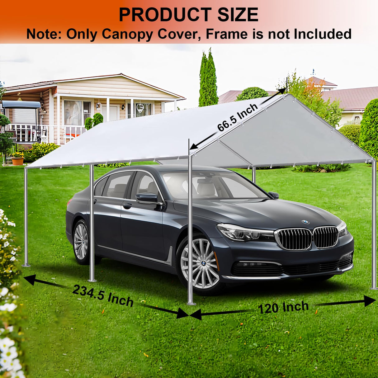 Bluyard 10 x 20 Ft Carport Replacement Canopy Cover Garage Top Tent Shelter with 40 Ball Bungee Cords Heavy Duty Waterproof UV & Tear Resistant, Easy Assembly, White (Only Cover, Frame Not Include) Bluyard