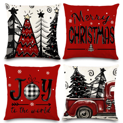 DIYDEC 4pcs Christmas Pillow Covers 18x18 Inch Red Pillow Covers Xmas Decorations Buffalo Tree Truck Merry Christmas Pillows Winter Holiday Farmhouse Seasonal Throw Case Decor for Sofa Couch