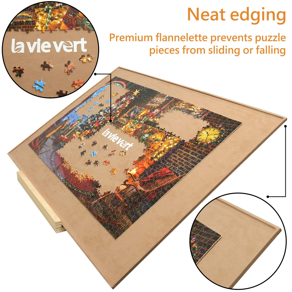 Lavievert Wooden Jigsaw Puzzle Board Portable Puzzle Plateau for Puzzle Storage Puzzle Saver, Non-Slip Surface, Fits Up to 1500 Pieces - Khaki LAVIEVERT
