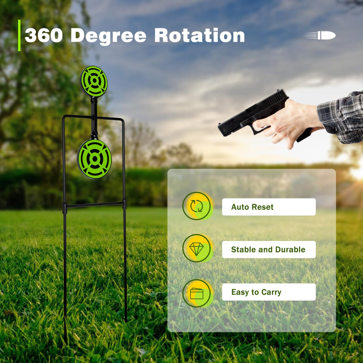 Ideagle Double Spinner Shooting Targets, 3/8" Thick Metal High Caliber Auto Reset Steel Target for Centerfire Handguns up to .44 Magnum Ideagle
