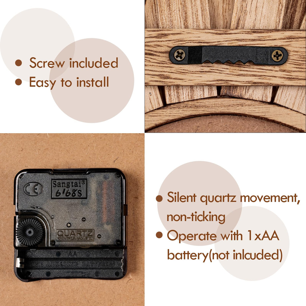 Honiway Wall Clock Battery Operated 12 in Rustic Wood Boho Sunburst Decorative Wall Clock Silent Non Ticking Farmhouse Small Wall Clocks for Living Room Kitchen Bathroom Bedroom Decor (Rustic Brown) Honiway