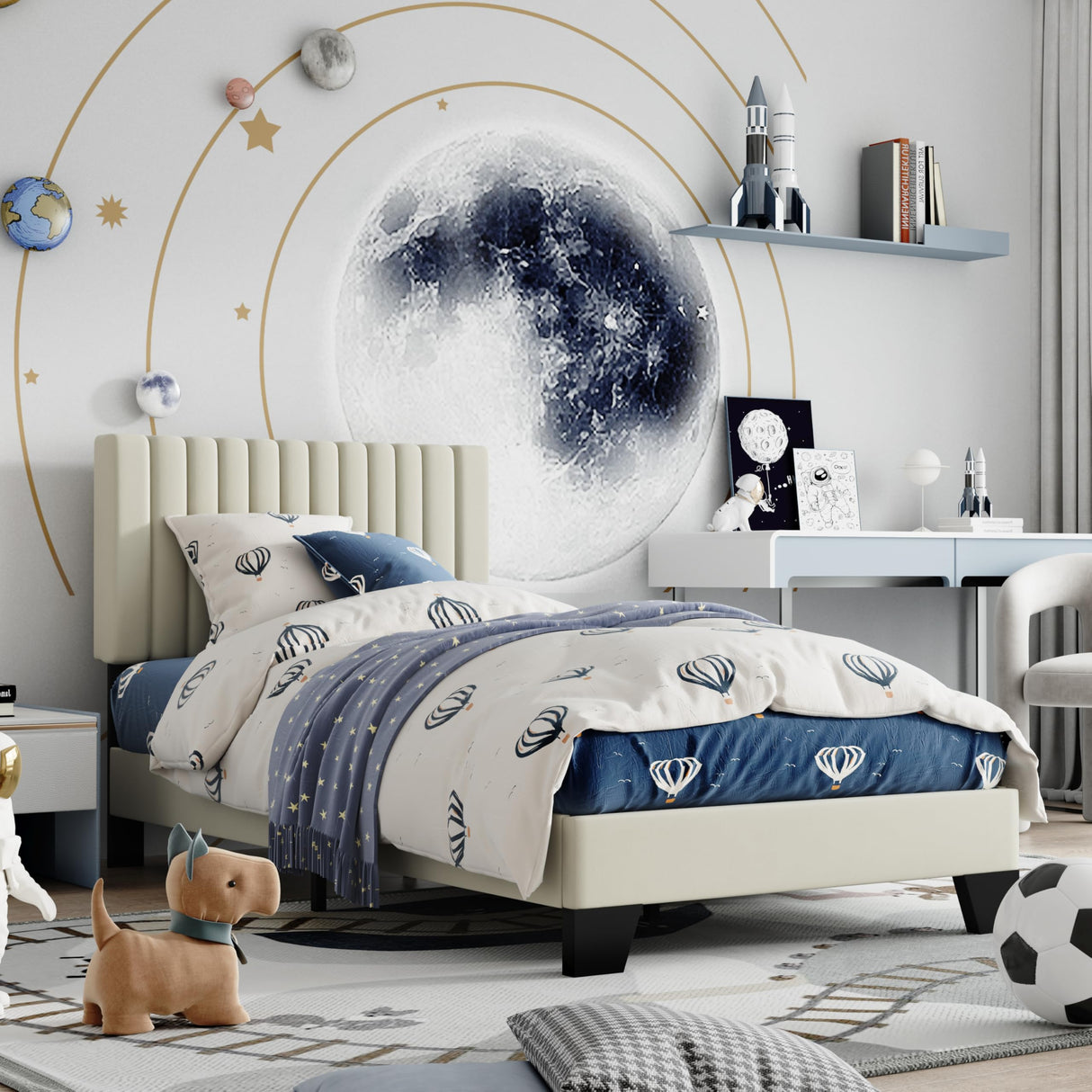 IOILORI Twin Size Bed Frame, Velvet Upholstered Platform Bed with Adjustable Tufted Headboard, Sturdy Frame and Slats, No Noiseless, No Box Spring Required, Easy Assembly, Beige IOILORI