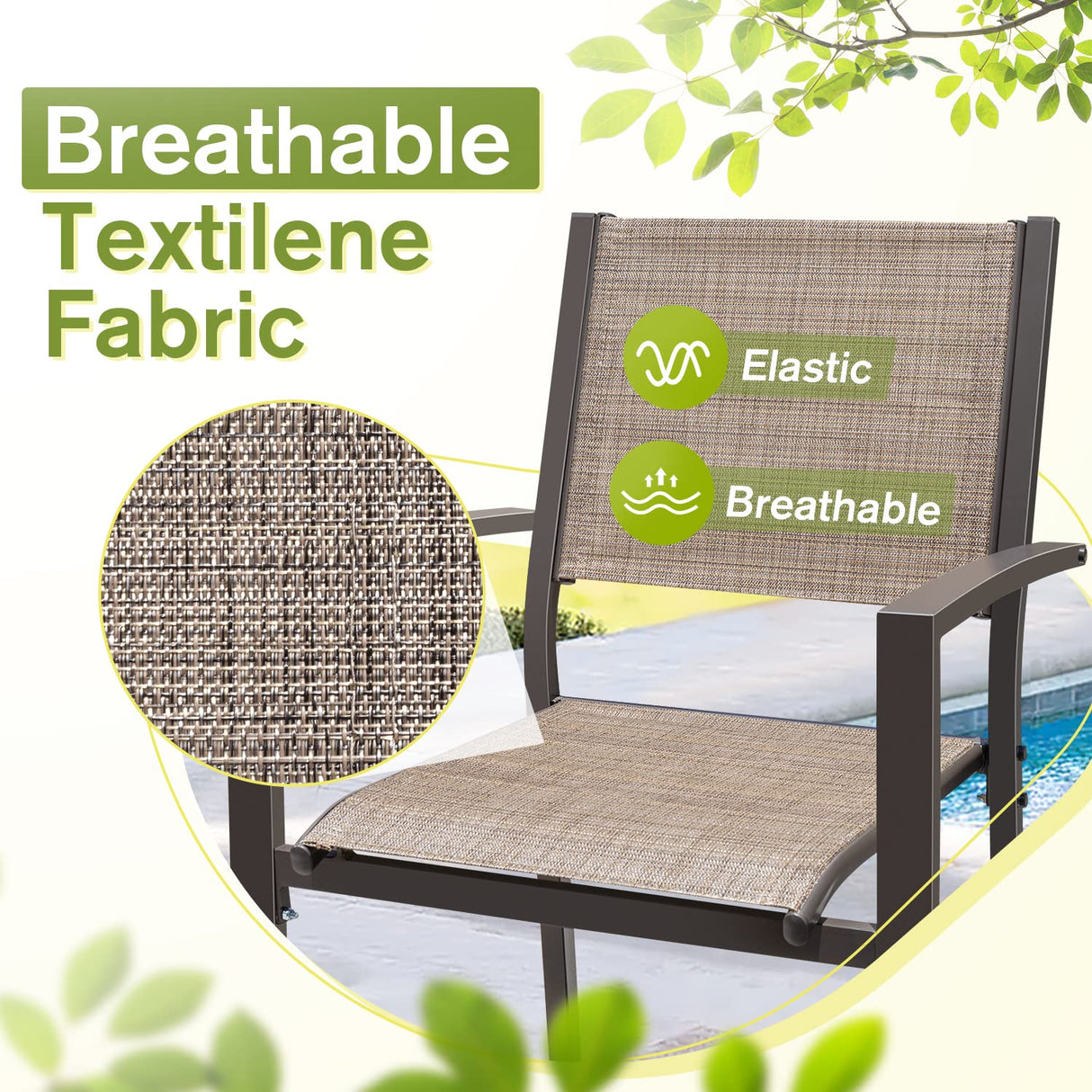 Homall 7 Pieces Patio Dining Set Outdoor Furniture with 6 Stackable Textilene Chairs and Large Table for Yard, Garden, Porch and Poolside, Beige Homall