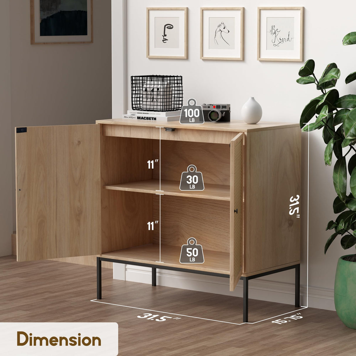XIAO WEI Sideboard with Handmade Natural Rattan Woven Doors, Rattan Cabinet Console Table Storage Cabinet Buffet Cabinet, for Kitchen, Living Room, Hallway, Entryway-2 Pieces(Natural) XIAO WEI