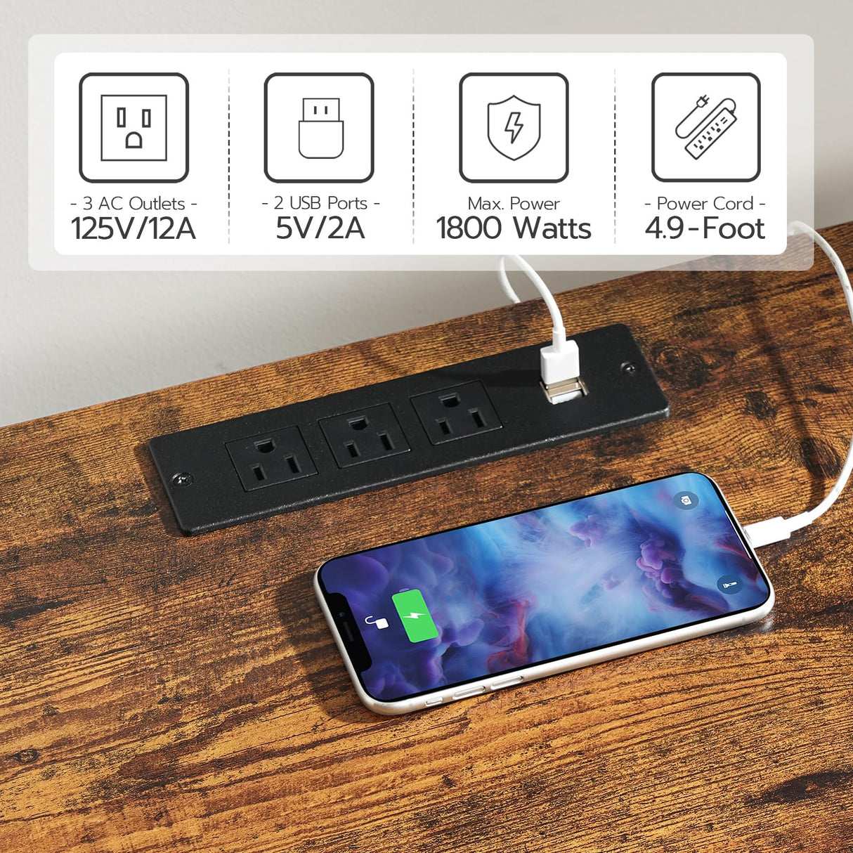 HOOBRO LED TV Stand for 75 Inch TVs with Charging Station, Gaming Entertainment Center with Open Storage, Media TV Console Table, TV Stand for Living Room, Bedroom, Rustic Brown and Black BF21UDDS01 HOOBRO