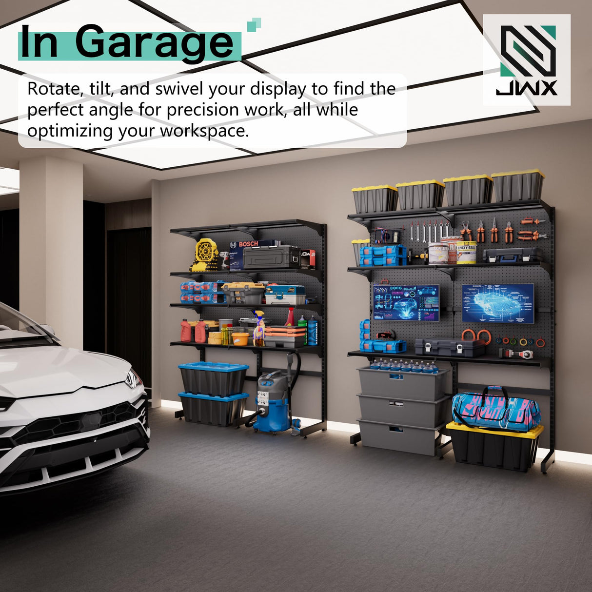 JWX DDB Gaming Pegboard Standing Shelf Units, Modular Pegboard and Shelf System with 15 Pieces Organizer Tool Holders JWX