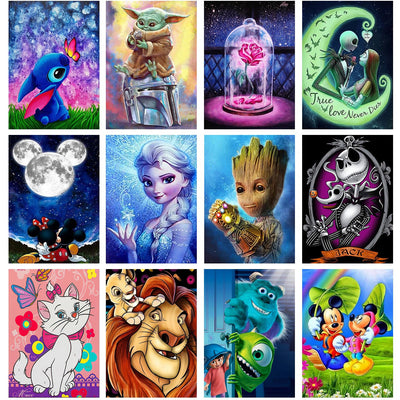 12 Pack Diamond Art Kits for Adults,5D Diamond Painting Kits for Adults,Cartoon and Animation Series Paint with Numbers Diamonds for Home Wall Decor Festival Gift 12x16 Inch