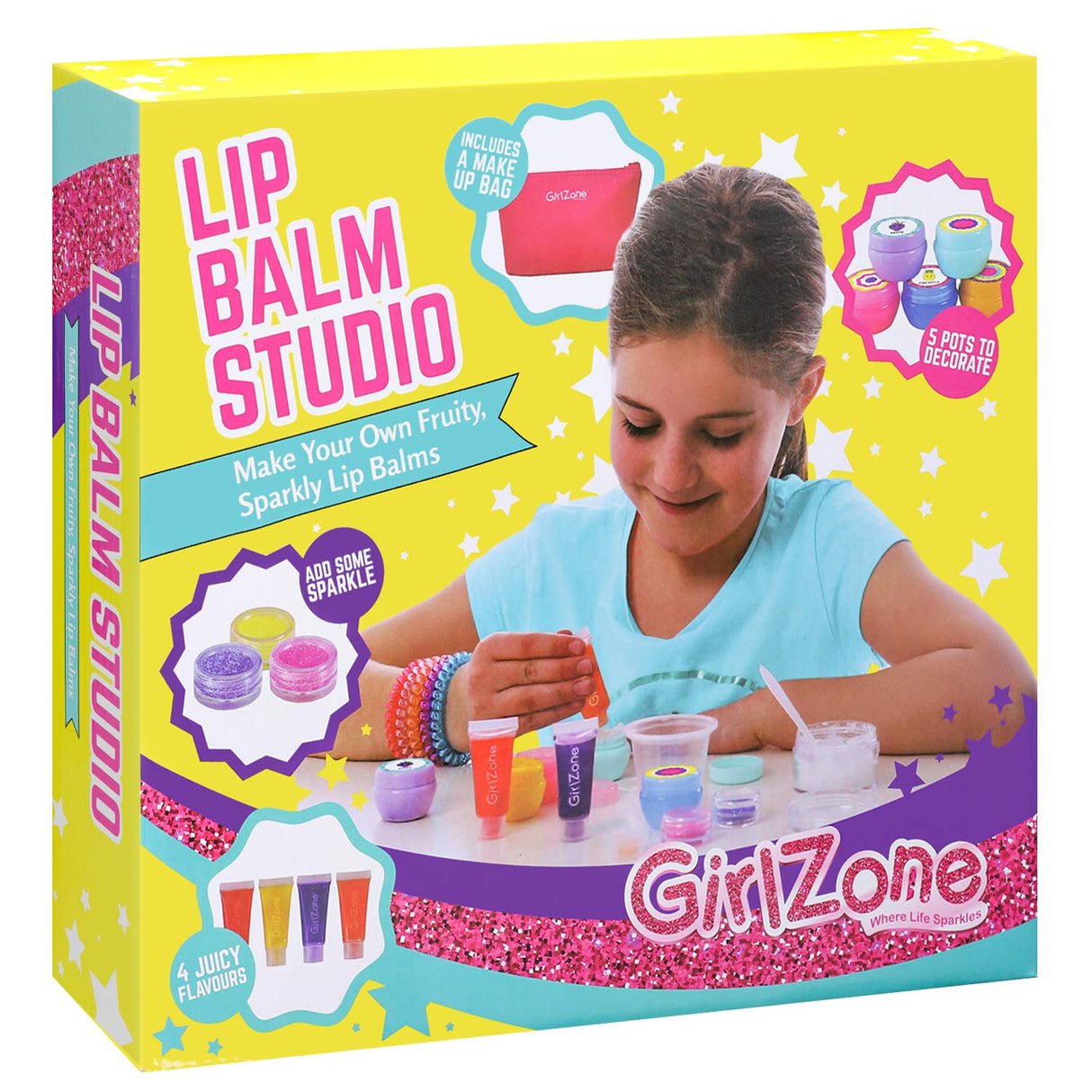 GirlZone Lip Balm Making Kit, 25-Piece Makeup and Lip Gloss Set with Glitters, Stickers & More, Fabulous Girls Toys Age 8 & Great Gift Idea for Kids GirlZone