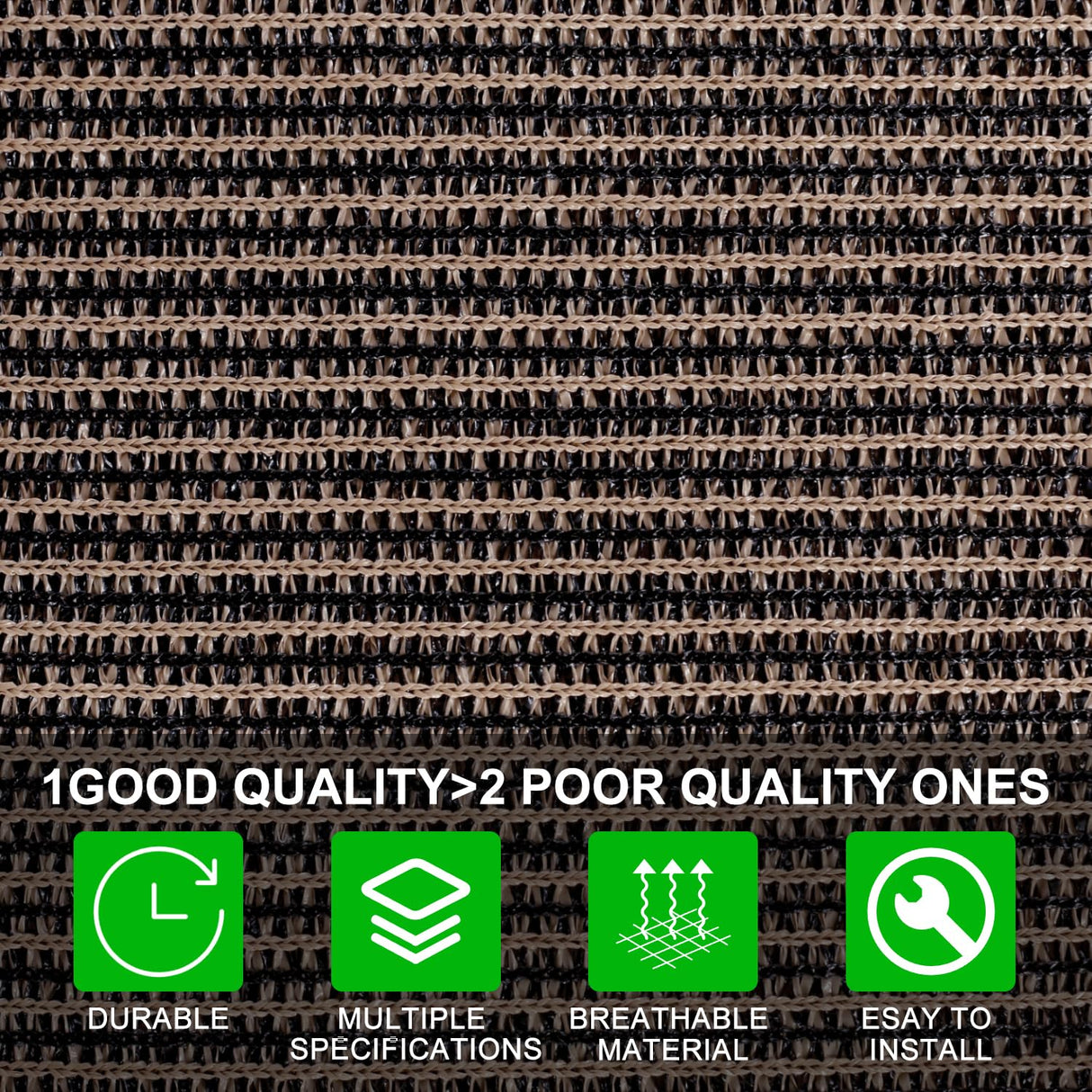 Shatex 90% Sun Shades for Patios 6X 10ft Shade Fabric Sun Shade Cloth Taped Edge with Grommets Sun-Block Mesh Shade for Pergola Cover Canopy Mocha, 12 Bungee Balls Shatex