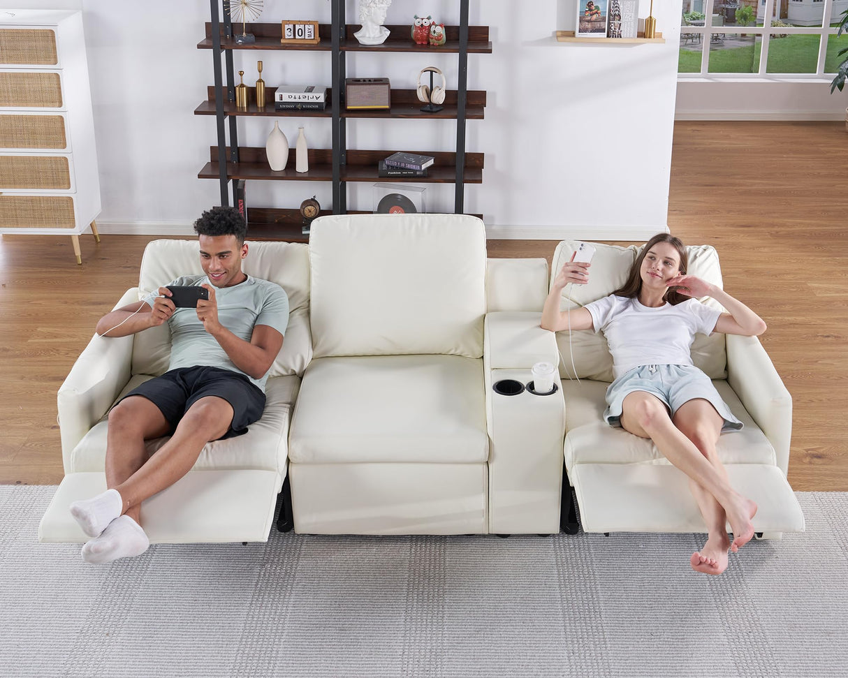 AMERLIFE Single Left Power Recliner, Reclining Sectional Couch with Console, 5 Seats L Shaped Anti-Scratch Leathaire Modular Couch with Cup Holder& USB Port, White AMERLIFE
