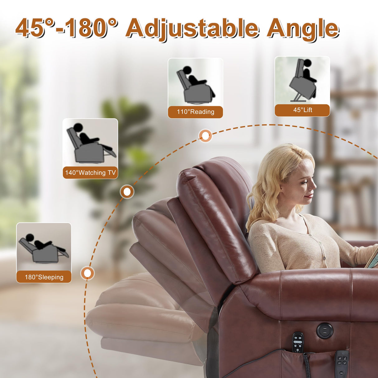 Power Lift Recliner Chair for Elderly, Dual Motor Massage Recliner with Lumbar Heat, Heavy Duty Motion Mechanism Lift Chair with Charge Ports, Genuine Leather - Red Luxlen