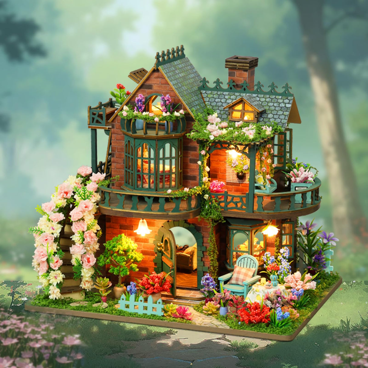 Meideh DIY Miniature House Kit - Wooden Miniature Dollhouse Kit with LED - Mini House Building Kit for Adults to Build - Tiny Model Doll House - Creative Craft Gift for Families Friends Meideh