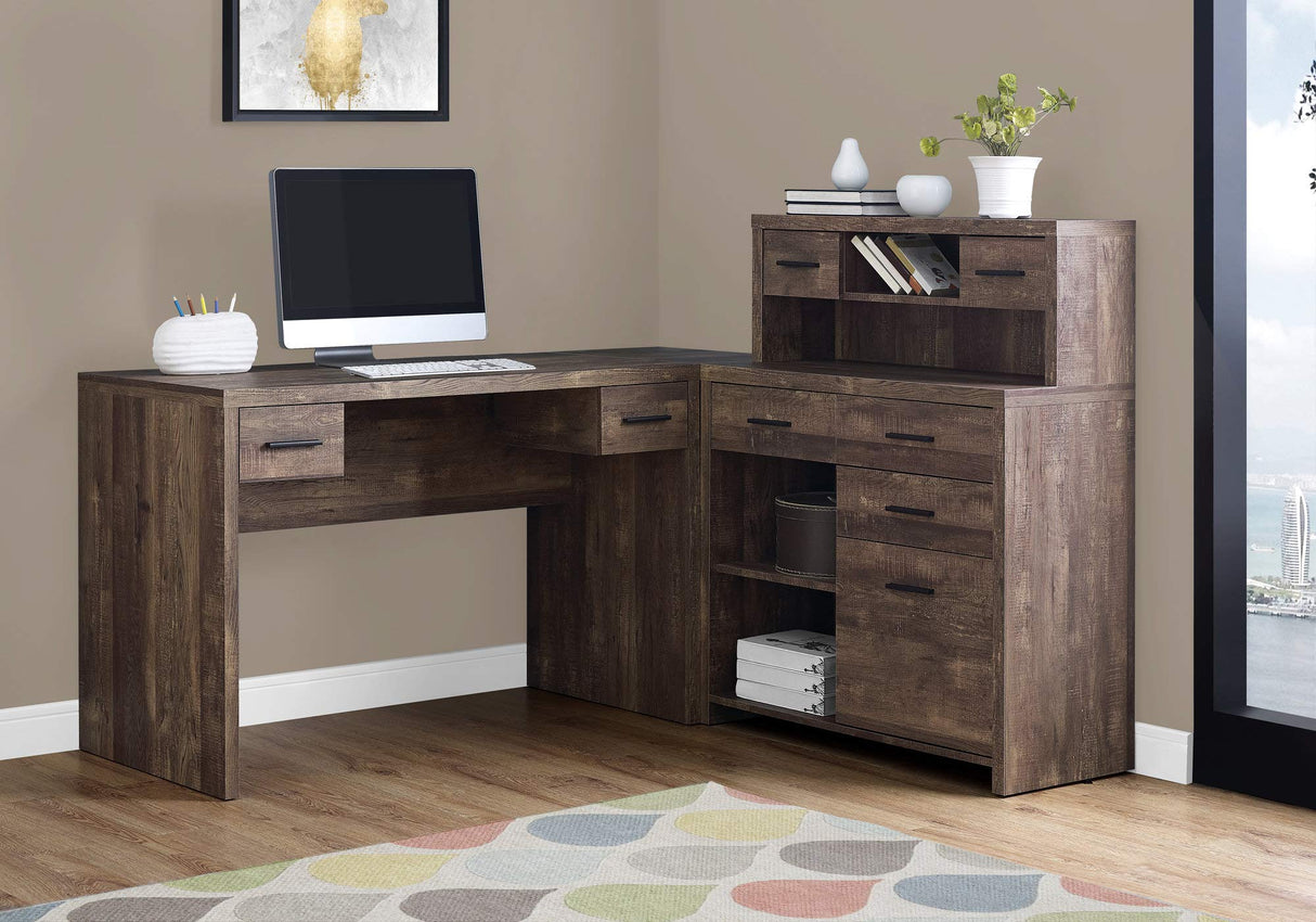Monarch Specialties Computer Desk L-Shaped - Left or Right Set- Up - Corner Desk with Hutch 60"L (Brown Reclaimed Wood) Monarch Specialties