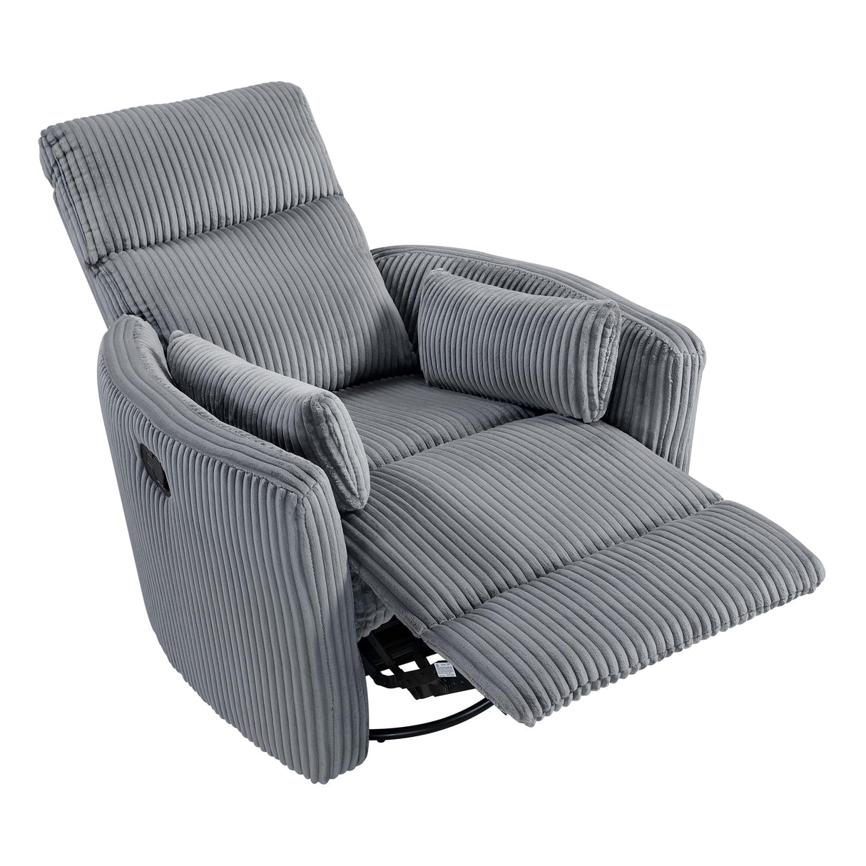 Lexicon Modern Swivel Glider Recliner Chair, Nursery Glider, Corduroy Fabric Upholstery Recliner with 2 Lumbar Pillows, Manual Reclining Sofa Chair for Living Room/Office/Apartment, Grey Lexicon