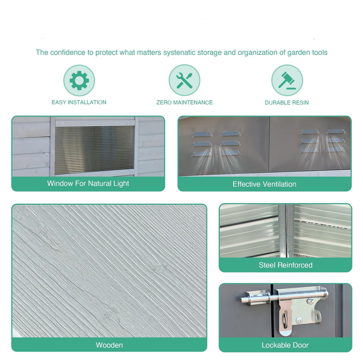 Shed 8' x 8' Storage Shed, 8 x 8 FT Wood Sheds & Outdoor Storage Clearance, Utility and Tool Garden Shed, Waterproof Storage Shed Large with Lockable Doors for Backyard, Patio, Outside Use (Gray) AEMSOFK