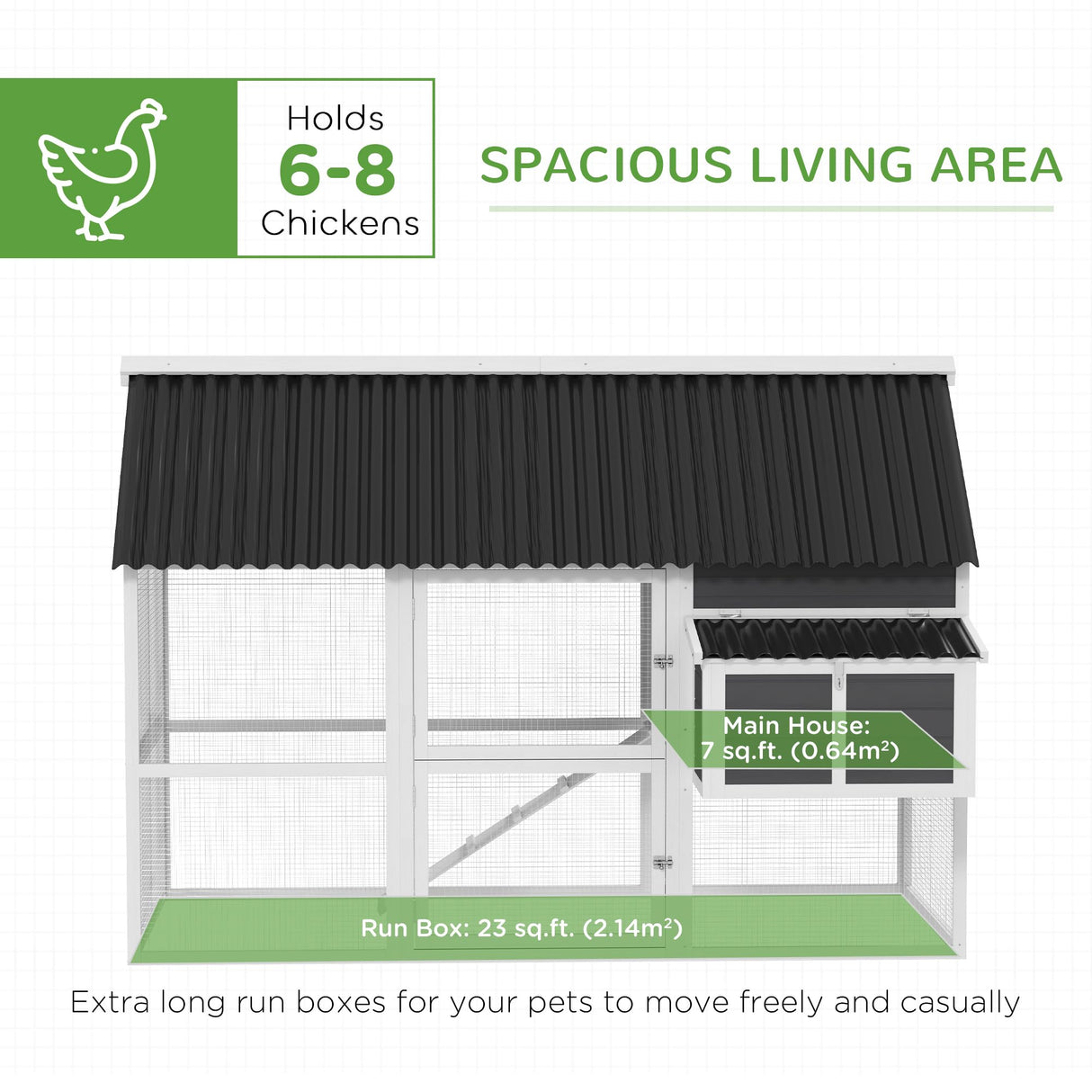 PawHut Chicken Coop with Run, Large Wooden Chicken House with 2 Nesting Boxes, 2 Roosting Bars, Ramp & Tray, Hen House Poultry Cage for 6-8 Chickens, 69" W x 84" x 59" PawHut