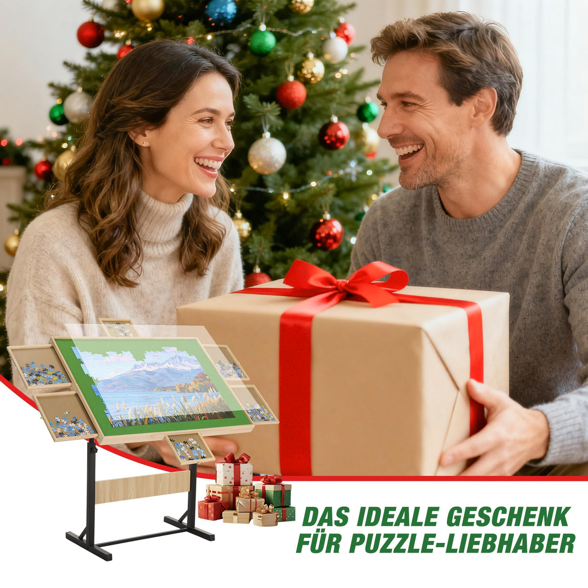 FUNTOK 1500 Piece Puzzle Table with Legs for Adults, Portable Wooden Puzzle Board Table with Drawers, Adjustable Height, 4-Tilting-Angle, Transparent Cover, Non-Slip Felt Surface, Present for Mom FUNTOK