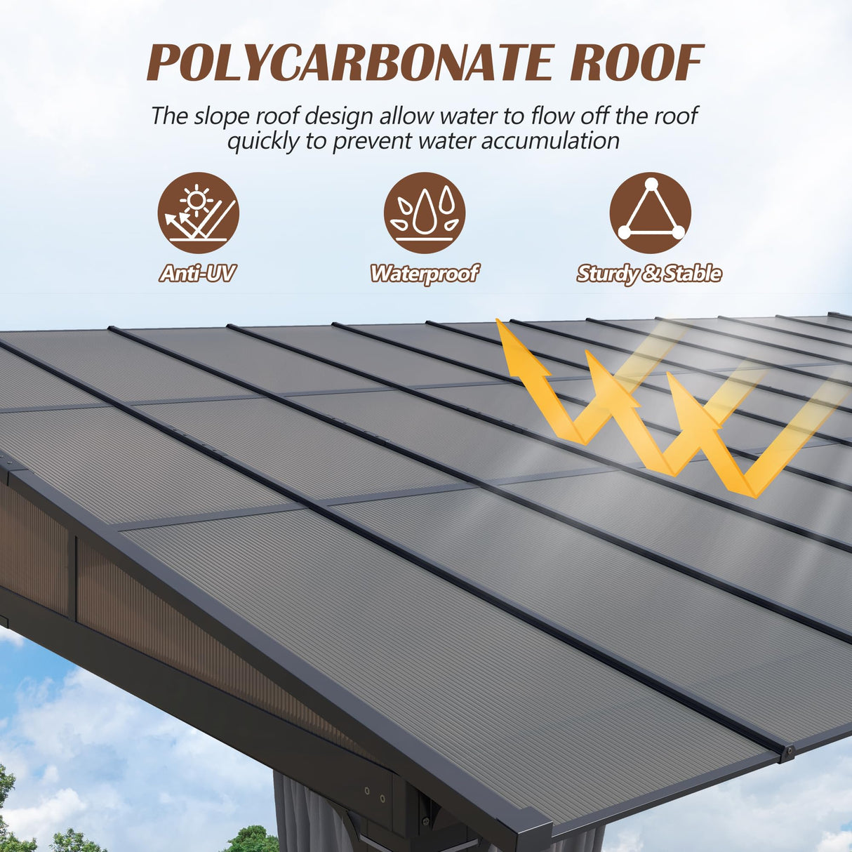 Raysfung 12 x20FT Outdoor Wall-Mounted Hardtop Gazebo, Aluminum Frame Lean to Gazebo with Polycarbonate Roof and Curtains for Patio, Garden, Deck Raysfung