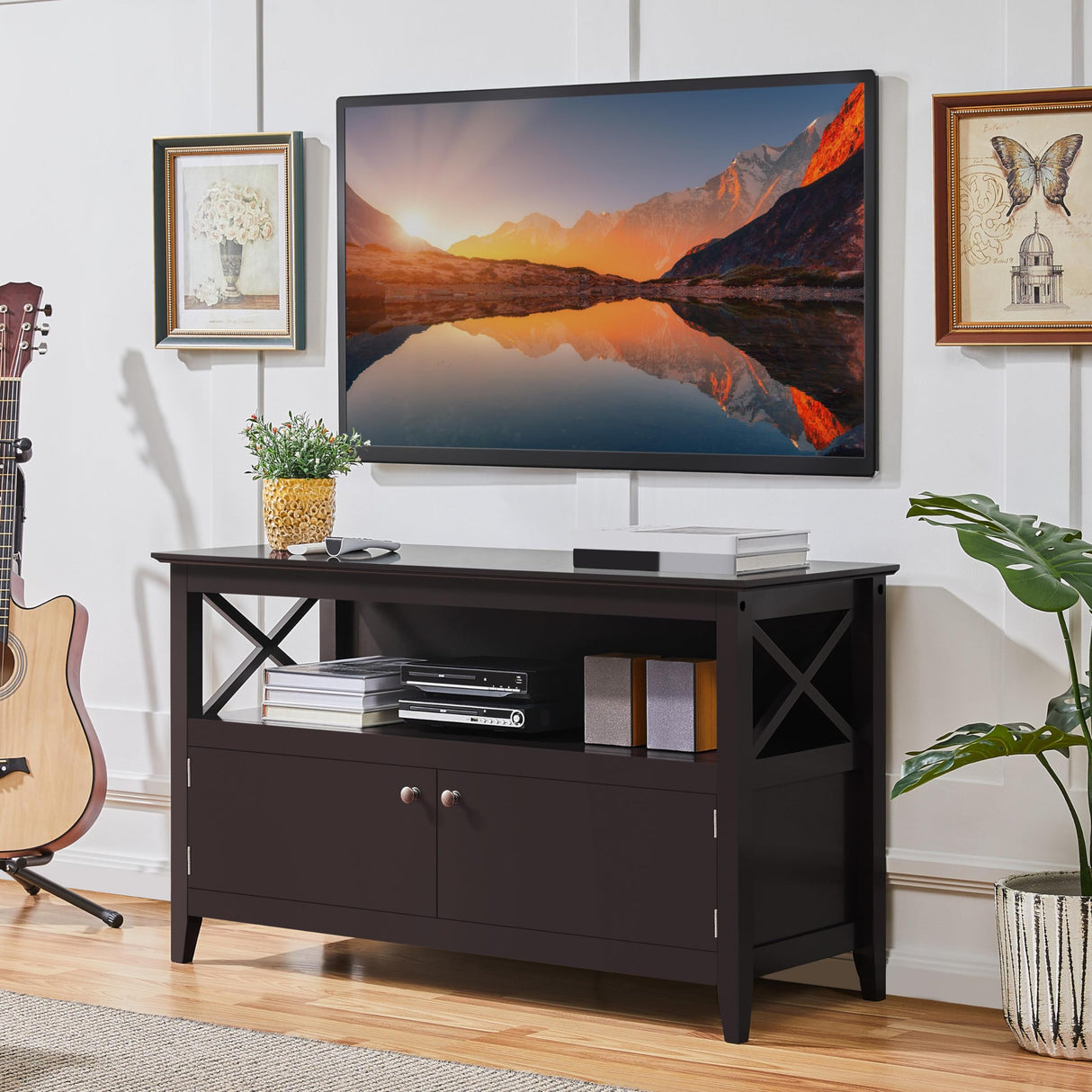 Yaheetech Wooden TV Stand for TVs Up to 50 inch, Media Entertainment Center Table, TV Cabinet Table with Storage Open Shelf & 2 Doors for Living Room, Espresso Yaheetech