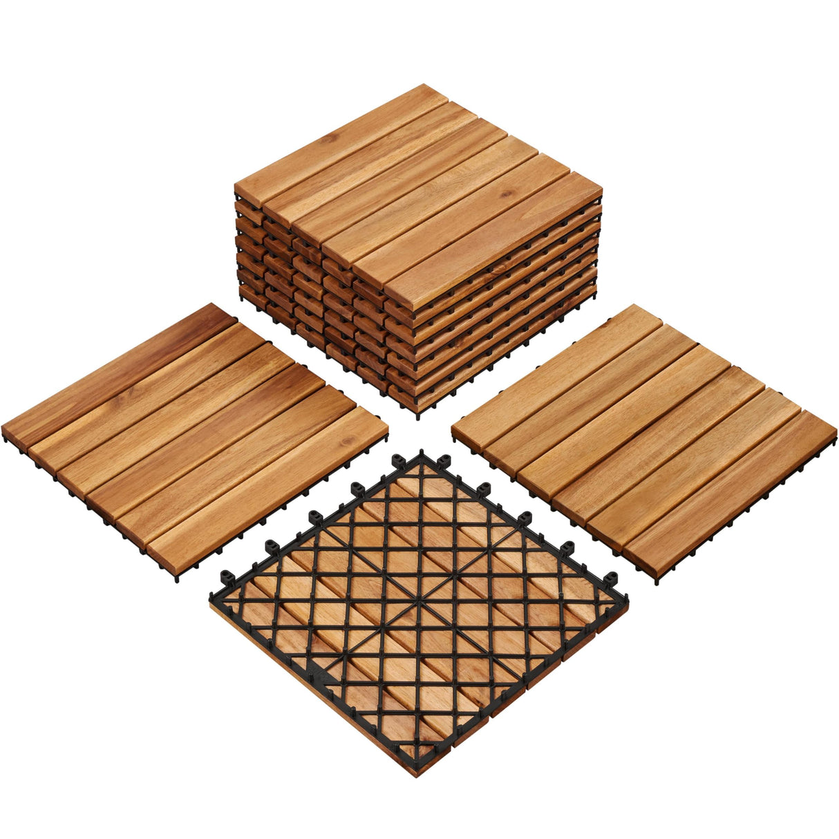 Yaheetech 10PCS Acacia Wood Interlocking Flooring Tiles Waterproof Flooring for Outdoor & Indoor Patio,Balcony,Garden,Poolside,12 × 12 in Yaheetech