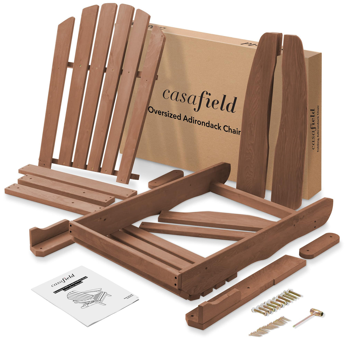 Casafield Oversized Folding Adirondack Chair, Set of 2 Cedar Wood Outdoor Fire Pit Lounge Chairs for Patio, Deck, Yard, Lawn and Garden Seating, Partially Pre-Assembled - Espresso Casafield