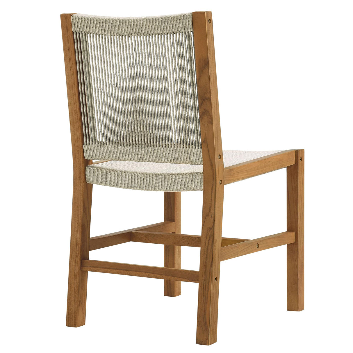 Modway Vienna Outdoor Patio Teak and Rope Armless Dining Chair Set of 2 in Natural Natural – Woven Rope Side Chairs – Teak Outdoor Dining Chairs – Weather-Resistant Deck Chairs Modway