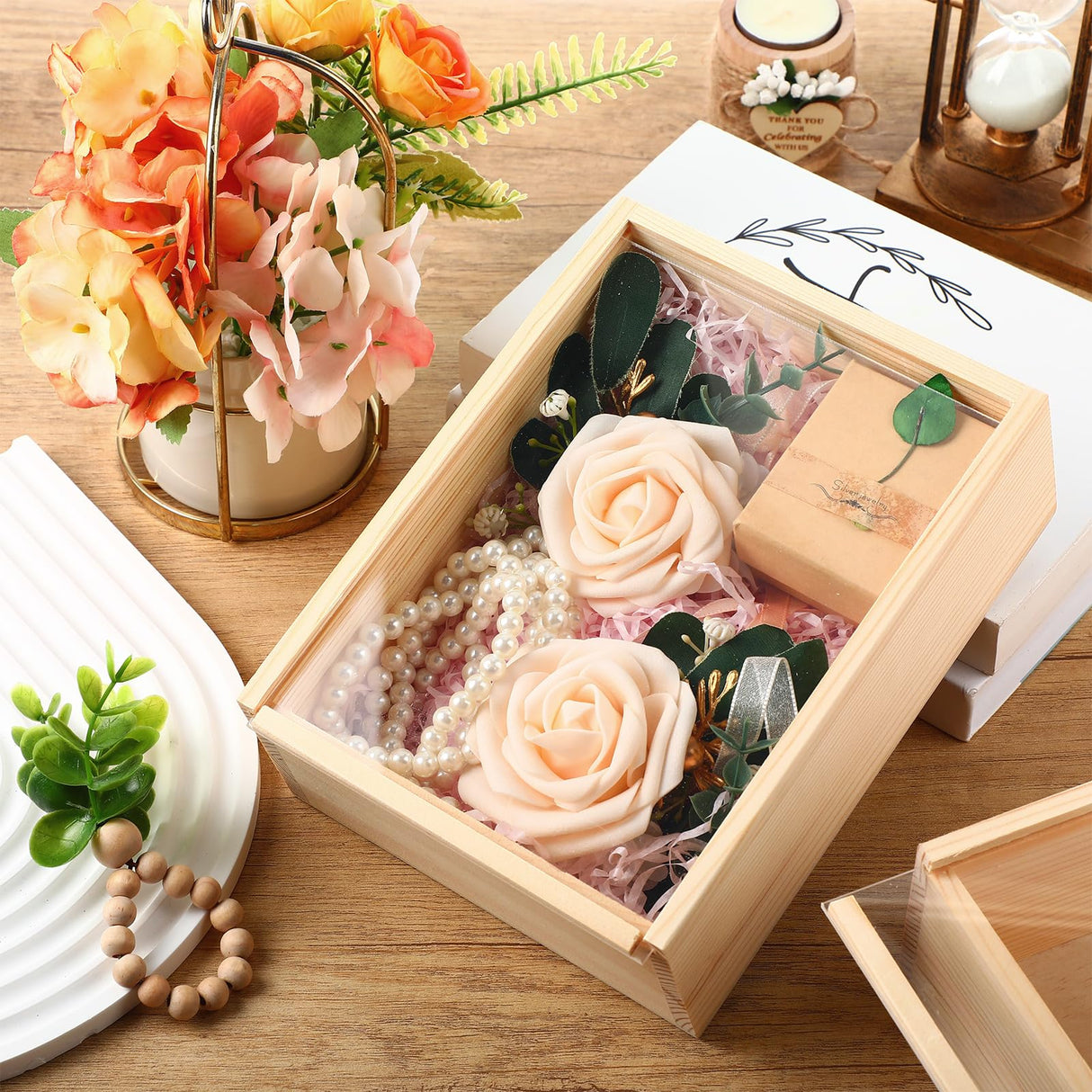 Thyle 6 Pcs Wood Boxes with Window for Crafts 7.8 x 6 x 2.8 Inch Unfinished Wood Box Small Wooden Storage Boxes Wooden Display Box with Sliding Transparency Lid for DIY Birthday Party Gift Favor Thyle