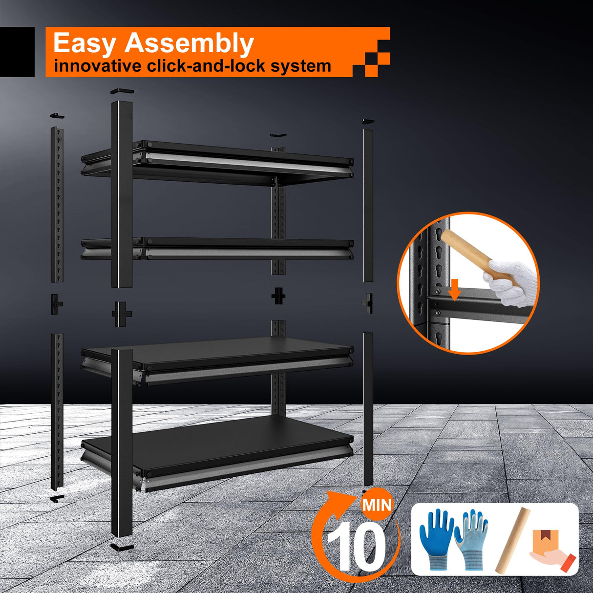 Huhaneon Heavy Duty Garage Shelves - 48''W 2,200Lbs Metal Adjustable Storage Shelving Rack Units for Warehouse Kitchen Pantry Basement 4 Tier Black 47.2" W x 15.7" D x 63" H Huhaneon