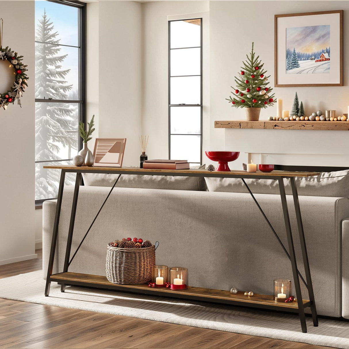 YATINEY 78.7" Console Table, Extra Long Entryway Table, Narrow Sofa Tables Behind Couch, Industrial Skinny Hallway Table for Entryway, Display Table, Rustic Brown and Black CT20BR YATINEY