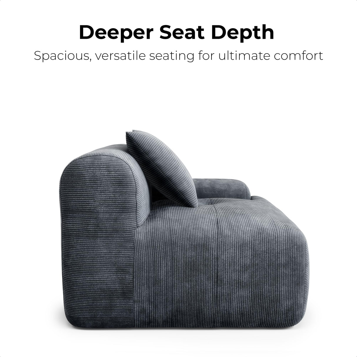 LIKIMIO 118" L-Shaped Modular Sectional Sofa for Living Room, Oversized 3-Seater Couch with Deep Seat, Movable Ottoman, No Assembly Needed, DIY Combination, Corduroy Upholstery, Dark Grey LIKIMIO