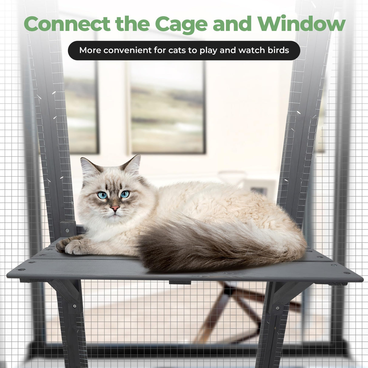 COZIWOW 70Inches Large Spacious Wooden Outdoor Cat Catio with Perches and Condos, Cat Cage Enclosure Indoor Kitty Window Kennel with Waterproof Roof, 7 Platforms & 2 Resting Box, UV Resistant (Grey) COZIWOW