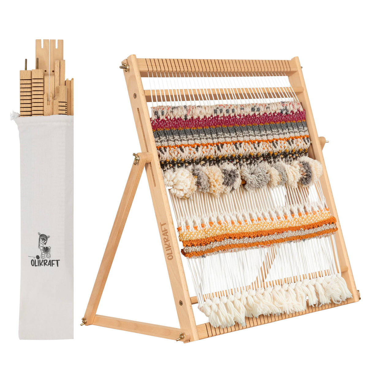 Olikraft Weaving Loom for Kids & Adults with Adjustable Stand - Wooden Loom. Weaving Kit. Telar. (Large) Olikraft
