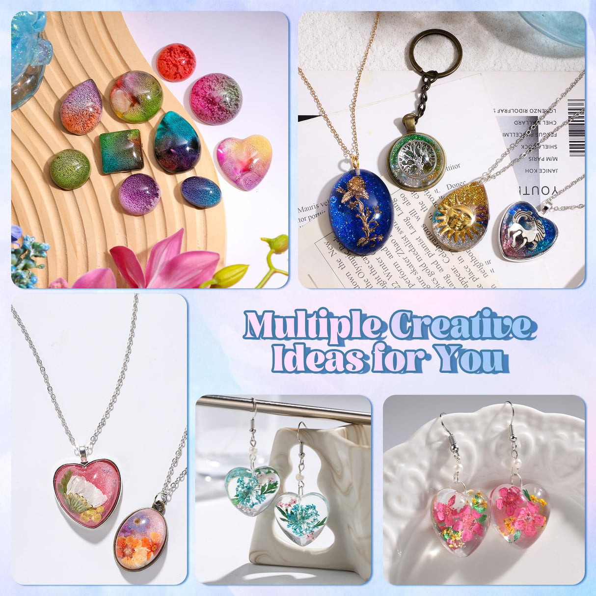 LET'S RESIN Cabochon Gems Resin Molds, 36 Cavities Thicker&Shiny UV Resin Molds Jewelry with 16 pcs Pendant Trays, Epoxy Molds for Beginner, jewelry making kits for Pendant,Earrings,Necklace,Keychains LET'S RESIN