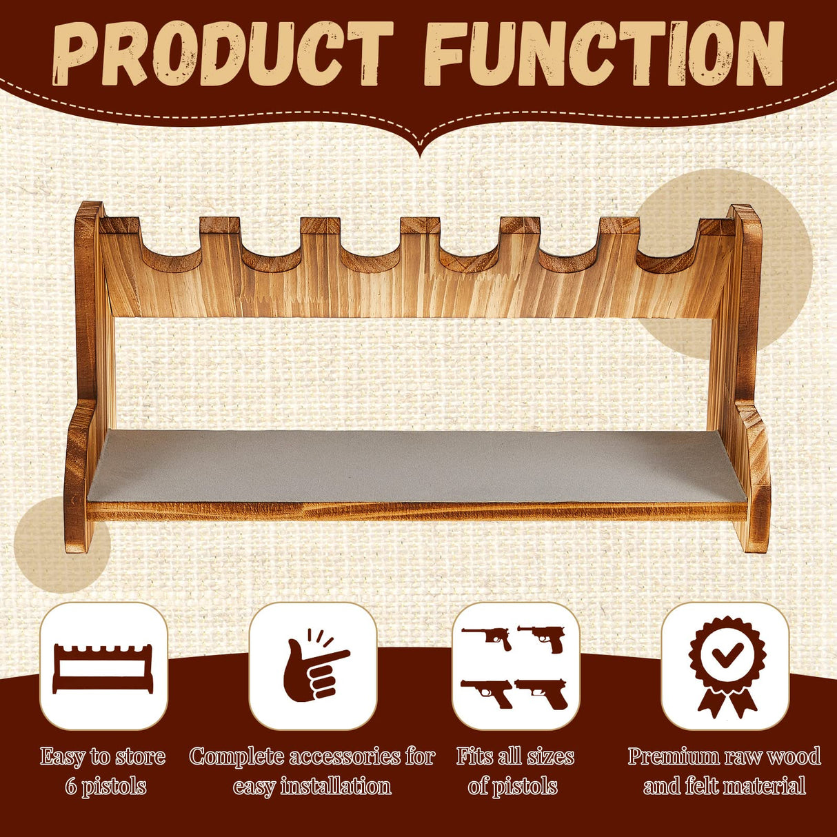 Maitys Pistol Rack,Solid Wood Handgun Pistol Gun Rack Holder with Felt Surface for Gun Cabinet Storage, Gun Safe Organizer Accessories, Holding for 6 Maitys