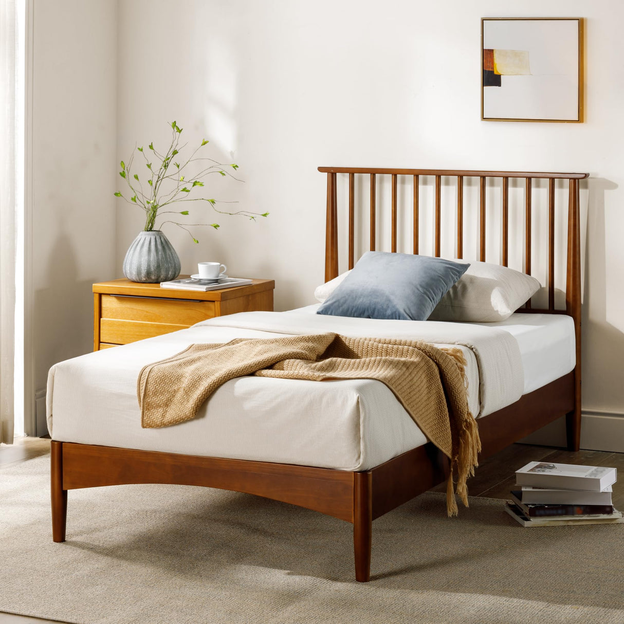 ZINUS Linda Mid Century Wood Platform Bed Frame, Solid Wood Foundation, Wood Slat Support, No Box Spring Needed, Easy Assembly, Twin Zinus